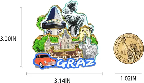Vista 3 de Imán de Austria Graz para nevera, diseño de madera en 3D, monumentos coleccionables, decoración hecha a mano