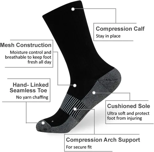 Vista 4 de Calcetines de senderismo de cobre, unisex, con suela acolchada, soporte de arco, atlético, para correr, calcetines de compresión