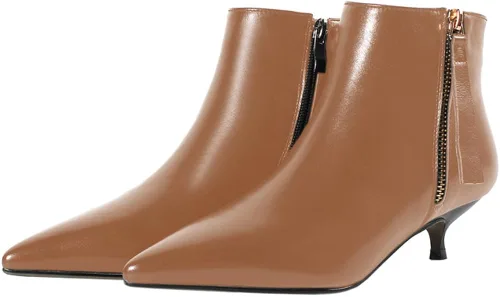 Vista 4 de MERUMOTE Botines de cuero para mujer, zapatos de tacón bajo, botines de invierno con cremallera