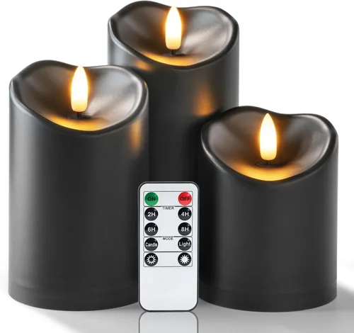 Vista 10 de Homemory Velas sin llama color burdeos, velas parpadeantes impermeables sin llama, velas LED de pilar para exteriores operadas por batería