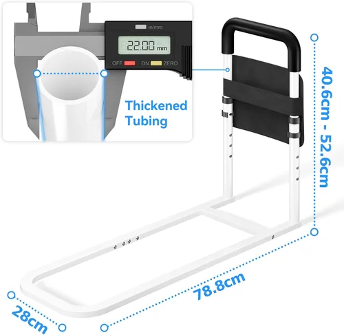 Vista 8 de Barandillas de cama para adultos mayores de seguridad - Diseño ajustable de tubo plano para personas mayores con bolsillo de almacenamiento y asa
