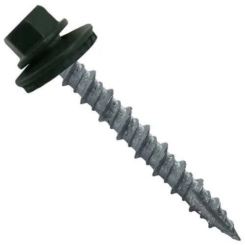 Vista 49 de 10 tornillos para techos de metal gris ABC de 1-1/2 pulgadas, cabezal de arandela hexagonal, arranque automático/roscado, arandela EPDM. 1 bolsa