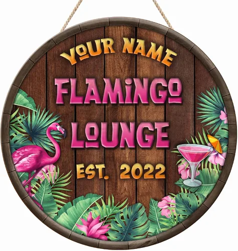 Vista 16 de Artsy Woodsy Letrero de madera de flamenco personalizado (no tallado ni neón), decoración de verano, decoración de playa tropical náutica costera 01