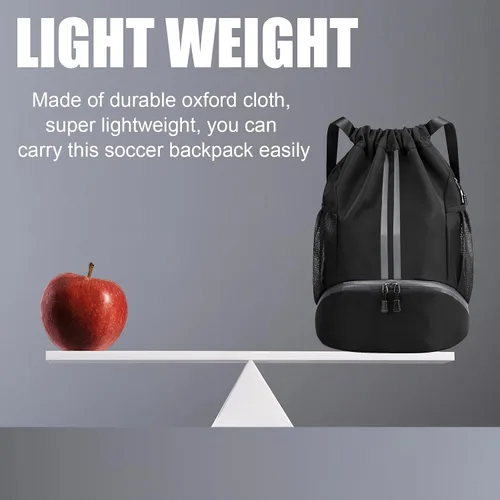 Vista 7 de Bolsa de fútbol deportiva con cordón, mochila de gimnasio para hombres y mujeres, con compartimento para pelotas y zapatos, mochila de fútbol