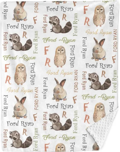 Vista 12 de Manta de bebé personalizada con nombre, manta de felpa de doble capa con respaldo punteado, manta de bebé niño recién nacido, suave animales