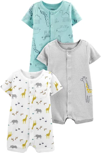 Vista 6 de Simple Joys by Carter's Baby 3-Pack Snap-up Rompers Rayas marinas/Construcción roja/Cocodrilo blanco