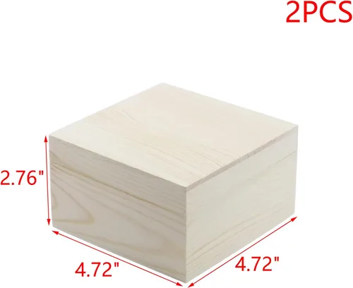 Vista 2 de MY MIRONEY 2 cajas de almacenamiento de madera sin terminar con tapa superior, 4.72 x 4.72 pulgadas