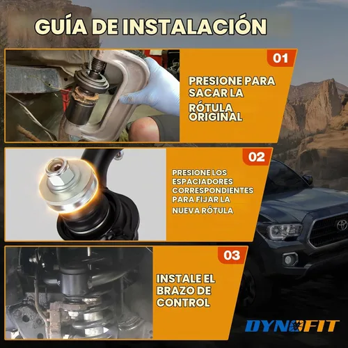 Vista 6 de Brazos de control superiores 5 a 10 cm de elevación para 1996-2003 Tacoma 4X4, Brazos de control superiores delanteros extendidos Dynofit
