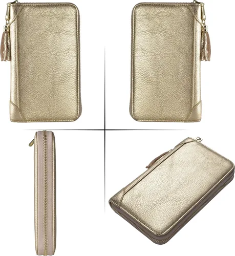 Vista 6 de Easyoulife - Monedero de cuero con cremallera, billetera portatarjetas para mujer, bloqueo RFID
