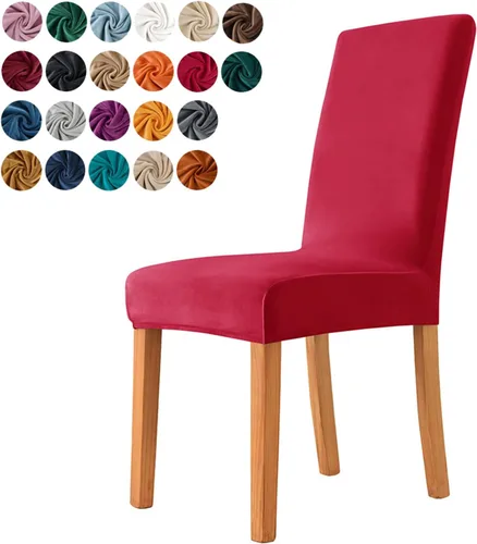 Vista 13 de Juego de 6 fundas para sillas de comedor, fundas elásticas de terciopelo para sillas de comedor, extraíbles y lavables, fundas protectoras