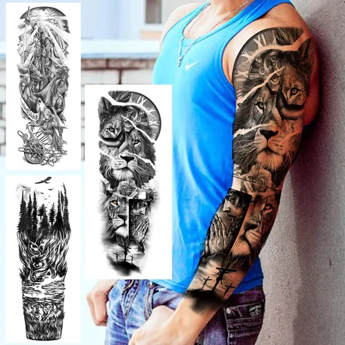 Vista 2 de VANTATY 20 hojas de tatuajes temporales extra grandes de brazo completo para hombres adultos, manga de tatuajes temporales de tigre, serpiente