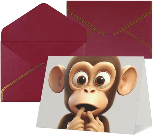 Vista 2 de The Silent Monkey - Tarjetas de felicitación impresas, tarjetas en blanco de 4.5 x 6 pulgadas con sobres para todas las ocasiones, cumpleaños, Rojo