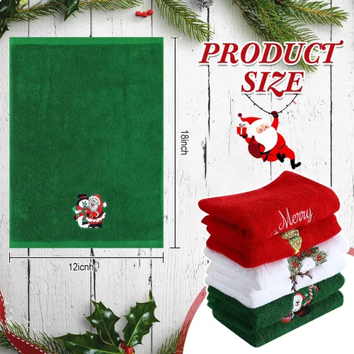 Vista 2 de Ganeen 6 toallas de mano navideñas para baño, 12 x 18 pulgadas, juego de toallas de cocina de muñeco de nieve azul, juego de toallas decorativas