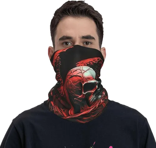 Vista 2 de HERRECX grim reaper skull angel god skeleton red Neck Gaiter Face Cover Scarf Balaclava Bandana for Women Men Gaiter Mask for Motorcycle Cycling