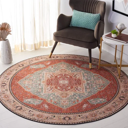 Vista 11 de SAFAVIEH Alfombra lavable Tucson Collection - 2 pies 6 pulgadas x 4 pies, aguamarina y óxido, antideslizante y fácil de limpiar, ideal para sala