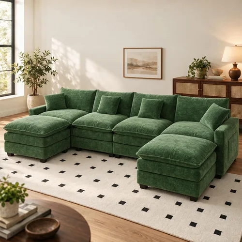 Vista 49 de Sofá seccional modular de 107", sofá de nube en forma de L con otomana Negro