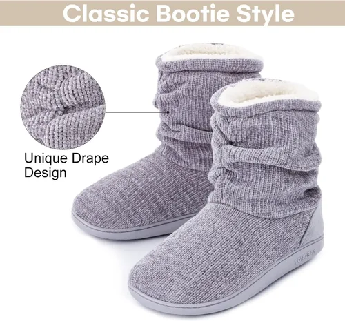 Vista 5 de Botas para estar por casa LongBay para mujer, de tejido de felpilla, bonitas botas de casa con espuma viscoelástica y forro polar