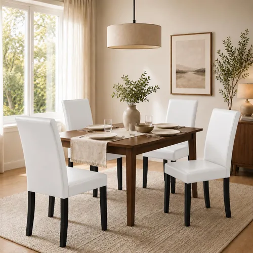 Vista 10 de Yaheetech Juego de 4 sillas de comedor tapizadas para cocina, color marrón Marrón oscuro