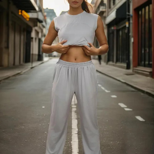 Vista 4 de Conjunto deportivo de dos piezas para mujer, conjunto de entrenamiento atlético casual, tops recortados, pantalones de pierna ancha, pantalones