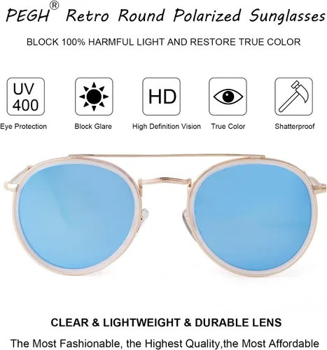 Vista 3 de Gafas de sol polarizadas redondas retro UV400 doble puente círculo gafas de sol PH2227