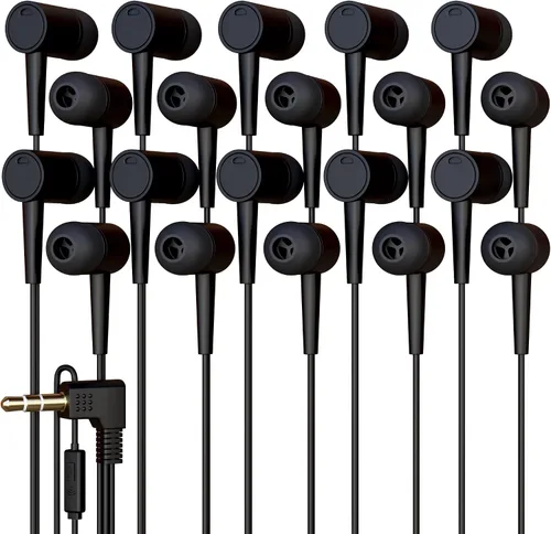 Vista 12 de Paquete de 5 auriculares con cable a granel, auriculares intrauditivos con conector de 0.138 in, cable libre de enredos de 4 pies, ajuste cómodo