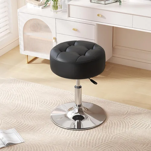 Vista 14 de Furniliving Taburete Otomano de Maquillaje de Terciopelo Acolchado de Mediados de Siglo, Silla Taburete de Tocador Giratoria Redonda Ajustable