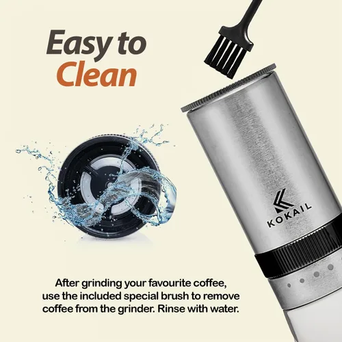 Vista 5 de Molinillo manual de granos de café – Rebaba de acero inoxidable de 7 estrellas, ajustes ajustables para molienda personalizada, cepillo, fácil