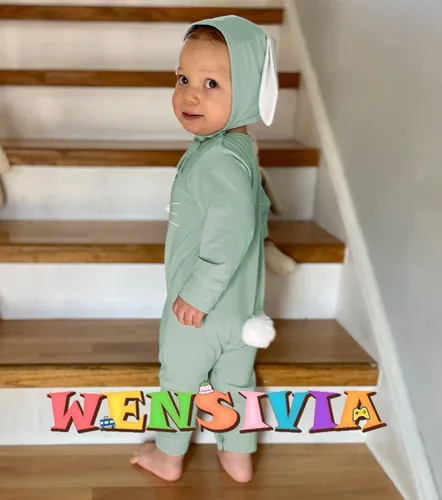 Vista 6 de WENSIVIA Mameluco de Pascua para bebés recién nacidos y niñas con sombrero de conejo