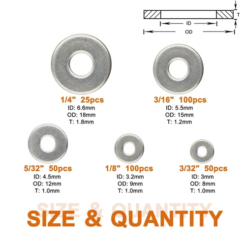 Vista 2 de ISPINNER Kit surtido de 325 arandelas de remache de respaldo, arandelas de acero inoxidable para remaches ciegos de diámetro 3/32 pulgadas 1/8