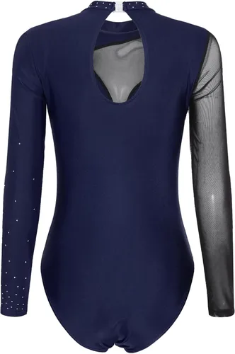 Vista 49 de iiniim Leotardo de malla para mujer, con diamantes de imitación, de malla, de manga larga, leotardos de gimnasia