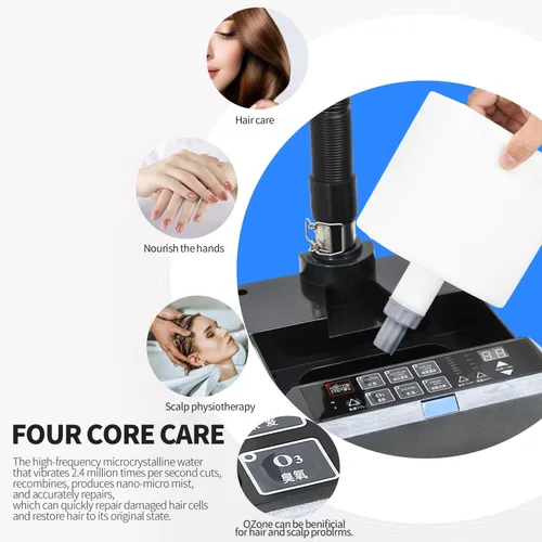 Vista 4 de Nano vaporizador de cabello, procesador profesional de microniebla aniónica con base rodante para reparación profunda del cuidado del cabello