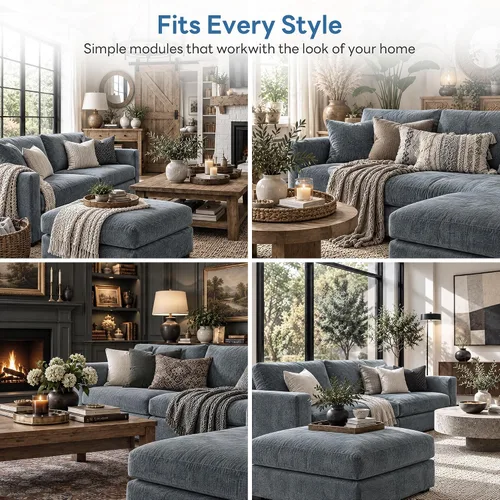 Vista 5 de Iroomy Sofá modular modular para sala de estar, asiento con cojín de resorte, moderno sofá convertible en nube con otomana, gris
