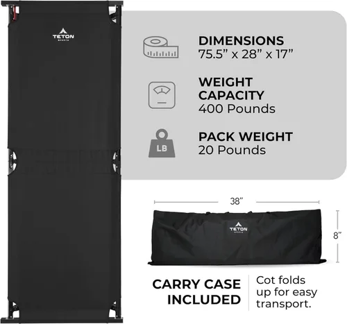 Vista 3 de Teton Outfitter - Catre de campamento, catre plegable de gran tamaño para adultos, cómoda cama elevada para dormir, fácil instalación