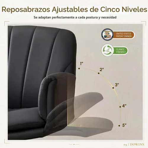 Vista 4 de Dowinx Silla Criss Cross con brazos y ruedas ajustables de cinco niveles - Cómoda silla giratoria ergonómica de cuero PU para tocador - Silla