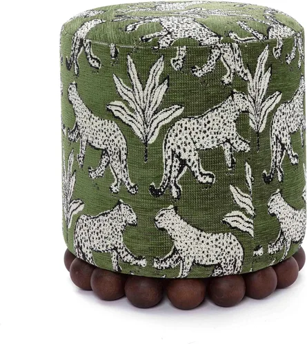 Vista 4 de Tov Furniture Dex otomana jacquard de leopardo verde oliva