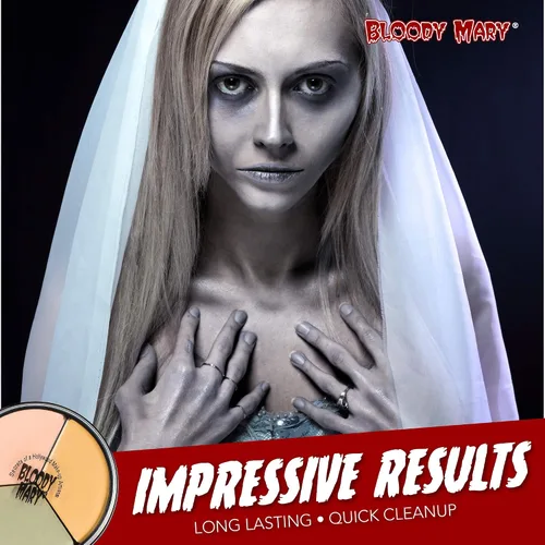 Vista 4 de Bloody Mary Crema de maquillaje Tri Color Wheel Monster – Death Pale, Flesh and Vampire Gray para teatro, disfraz o Halloween, zombi y monstruo