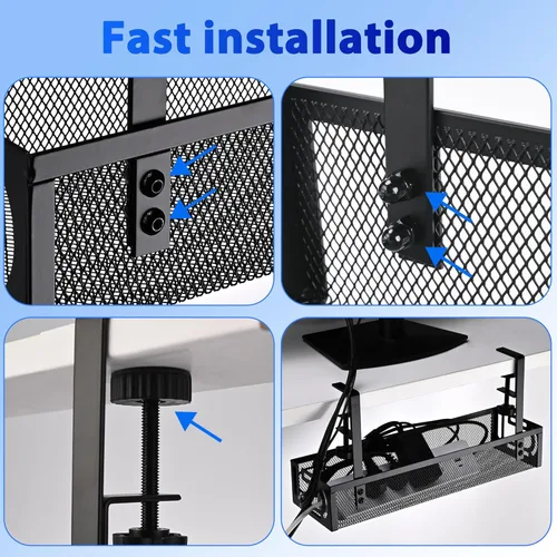 Vista 7 de Bandeja de Gestión de Cables para Debajo del Escritorio Pequeña – Organizador de Cables con Soporte de Abrazadera y Gestión de Cables para Debajo