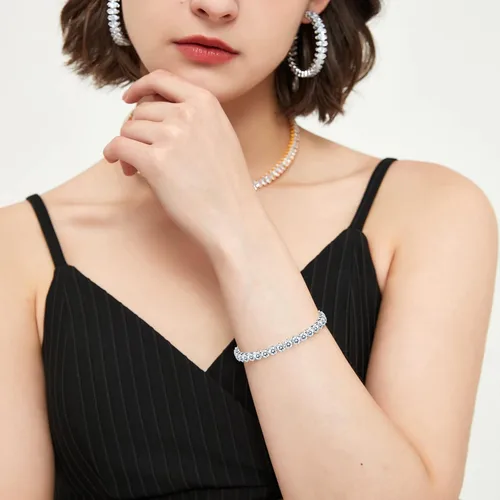 Vista 5 de Pulsera ajustable de circonita cúbica para mujeres y hombres, chapada en oro blanco y cadena de tobilleras
