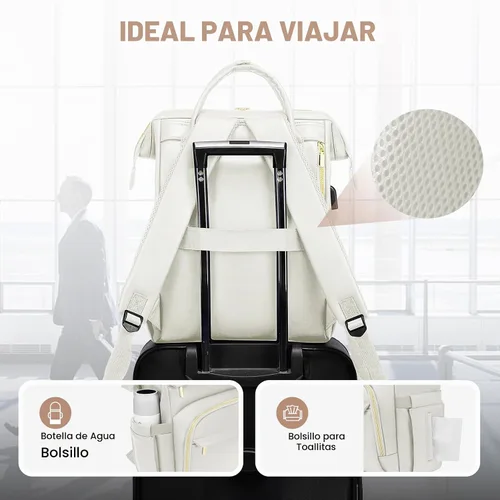 Vista 5 de LOVEVOOK - Mochila para laptop para mujer, mochila de moda para mujer.., Blanco beige, 15,6 pulg.
