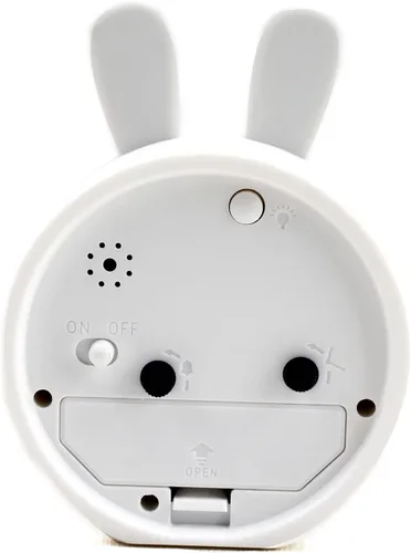 Vista 4 de Reloj despertador de silicona silencioso sin tictac para niños, con diseño de animal, para viajes, con luz nocturna (A- conejo blanco)