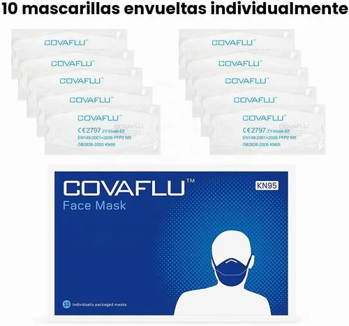 Vista 2 de Covaflu KN95 Face Mask, Pack of 10 Masks, Cup Shaped KN95, 5 Layers Protection, Comfortable Fit, for Men and Women (White)