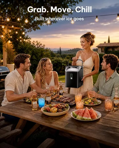 Vista 7 de Silonn Máquina de hielo Nugget con asa de transporte, 36 lbs/24H Negro