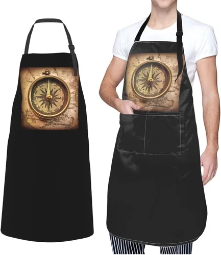 Vista 8 de Law of the Compass - Delantales de navegación para mujer con 2 bolsillos, delantal de cocina para hombres, resistente al agua y al aceite, delantal