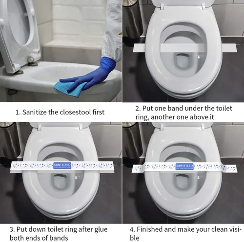 Vista 4 de ESSENTIAL 1000 bandas impresas para asiento de inodoro de 16-1/2 pulgadas de largo x 1-1/2 pulgadas de ancho, tiras de papel para asiento de inodoro