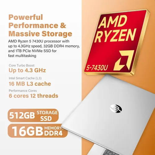 Vista 3 de HP Laptop empresarial con pantalla táctil 17, pantalla HD antirreflejo de 17.3 pulgadas, Windows 11 Pro, computadora Copilot, AMD Ryzen 5 7430U