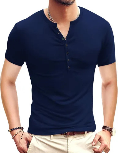 Vista 12 de YTD - Camiseta de manga larga Henley básica ajustada para hombre, estilo casual