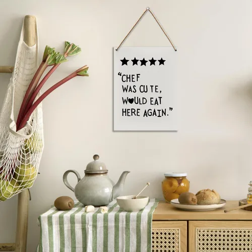 Vista 2 de Letrero de cocina con texto en inglés "Chef Was Cute Would Eat Here Again", decoración de pared en blanco y negro, 8 x 10 pulgadas