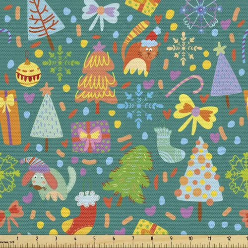 Vista 10 de Ambesonne The Yard, tela de animales de dibujos animados por The Yard, animales de safari con temática pastel, tela decorativa para tapicería