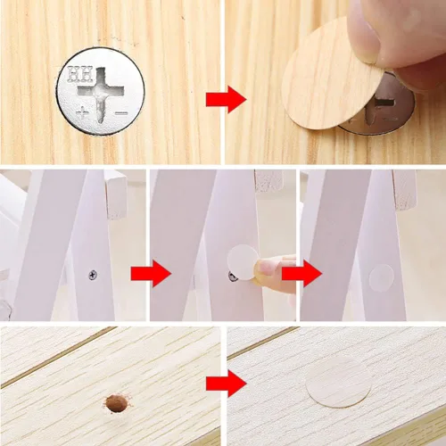 Vista 3 de 540 piezas autoadhesivas de PVC tapas de agujero de tornillo, calcomanías de grano de madera, calcomanías de sellado de tornillos, cubiertas