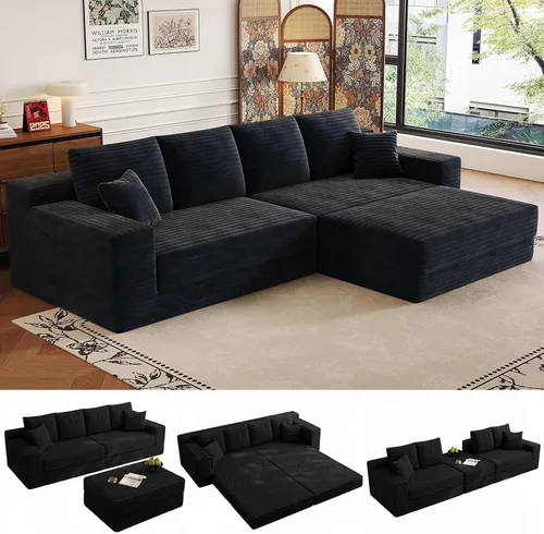 Vista 12 de Sofá modular modular de 106 pulgadas con asiento profundo, sofá de pana en forma de L con diván reversible, juego de 3 piezas para sala de estar Gris